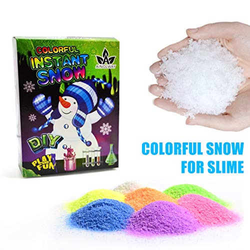 Book Cover AINOLWAY Colorful Fake Instant Snow Powder for Slime Supplies Cloud Slime Charms, 8 Pack