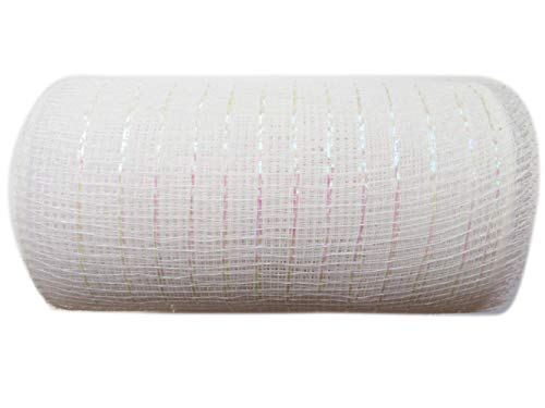 10 inch x 30 feet(10 Yards)-YYCRAFT Metallic Poly Mesh Ribbon(White)