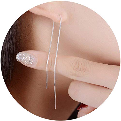 J.C Arts A Pair 925 Sterling Silver Tassel Threader Drop Earrings Long Chain Ear Line