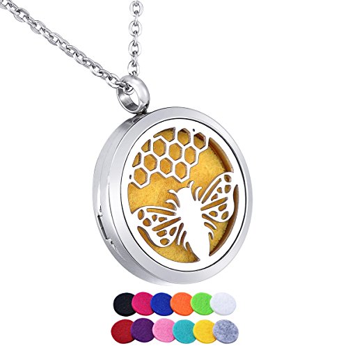 HooAMI Essential Oils Aromatherapy Diffuser Locket Necklace Stainless Steel Perfume Jewelry for Women Men