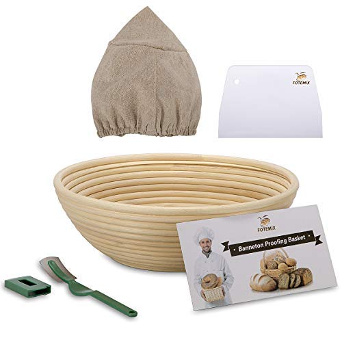 10 Inch Bread Proofing Basket - Banneton Proofing Basket + Cloth Liner + Dough Scraper + Bread Lame + Starter Recipe Set - Sourdough Basket Set For Professional and Home Bakers Artisan Bread Making