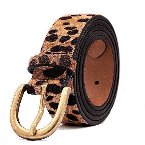 Women's Leopard Print Leather Belt for Pants Jeans Waist Belt with Alloy Buckle By LOKLIK (XS(26"-29"))