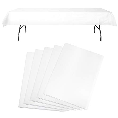 Party like it's '99 Flannel Backed Plastic Tablecloths (Set of 6) | Best Opaque Heavy Duty Wipeable Disposable Table Cloth | Premium White Vinyl Rectangle Table Cover | 54x108 Inches