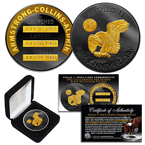 Apollo 11 50th Anniversary Commemorative Astronauts 32 MM Robbins Medallion Coin clad Black Ruthenium & 24K Gold