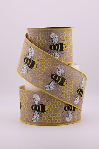 Craig Bachman Honey Bee Canvas Wired Ribbon 2.5" x 10 Yards (Light Beige)