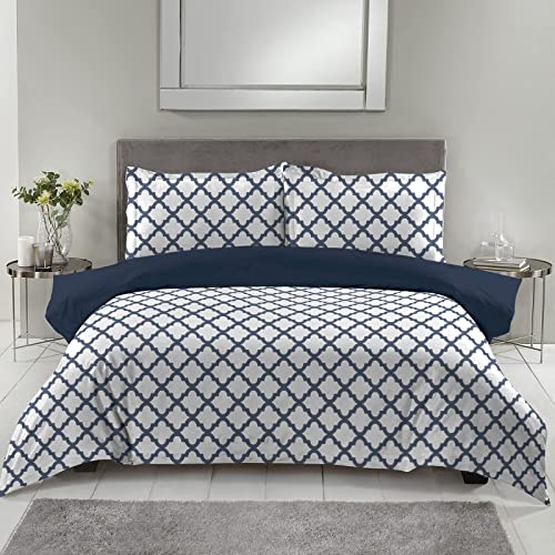 LDC King Size Duvet Cover - Double Brushed Microfiber 3 Piece Bedding Set - Reversible Zipper Closure Comforter Cover - 1 Duvet Cover, 2 Pillow Shams (King/California King, White/Blue)