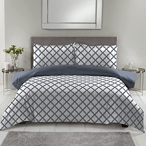 Book Cover Lux Decor Collection Duvet Cover 3 Piece Set - Double Brushed Microfiber - Soft Bedding Set for All Seasons - 1 Duvet Cover + 2 Pillow Shams (Full/Queen White/Grey)