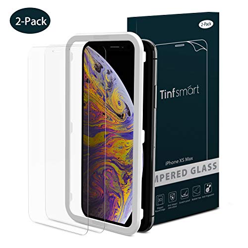 Book Cover Screen Protector for iphone XS MAX,Tinfsmart 9H Hardness Tempered Glass Film Full Protector 6.5 inch 2.5D HD Clear with Installation Frame[2 Pack][20Kg Force Resistant,Face ID Protective,Shatterproof]