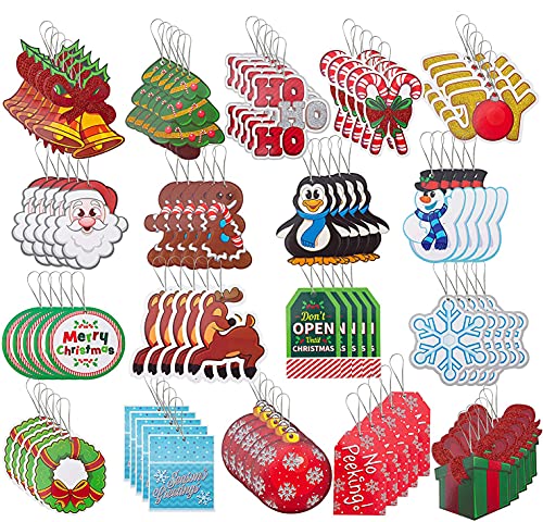 JOYIN 90 Pieces Large Christmas Gift Tag with Untied String in 18 Assorted Designs Holiday Party Decoration for Present Wrap Label Package Name Card