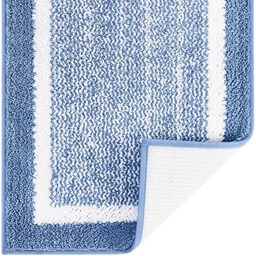 Color G Bathroom Rug Mat, Ultra Soft and Water Absorbent Bath Rug, Bath Carpet, Machine Wash/Dry, for Tub, Shower, and Bath Room (16"x24",Blue and White)