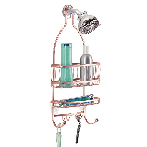 Book Cover iDesign York Metal Wire Hanging Shower Caddy, Extra Wide Space for Shampoo, Conditioner, and Soap with Hooks for Razors, Towels, and More, 7 inches (H) x 12.5 inches (W) x 24.5 inches (L) , Rose Gold