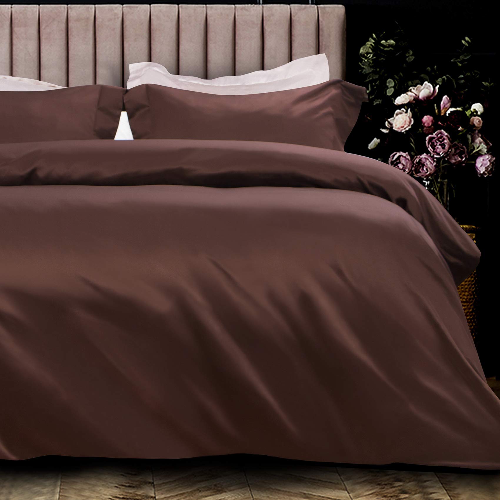 Book Cover NTBAY 3 Pieces Satin Twin Duvet Cover Set, Ultra Luxury and Soft with Hidden Zipper Design Comforter Cover Set, Dark Brown Dark Brown Twin/Twin XL