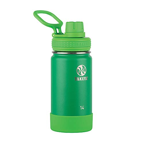 Book Cover Takeya Kids Insulated Water Bottle w/Spout Lid, 14 Ounce, Veggie