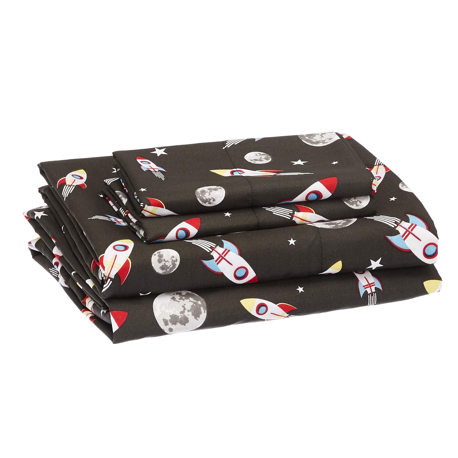 Book Cover Amazon Basics Kid's Space Rockets Soft Easy-Wash Microfiber Sheet Set, Full, Space Grey Rockets Space Rockets Full Sheet Set