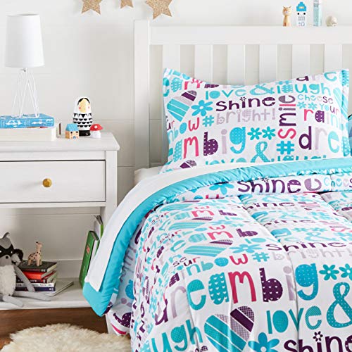 Book Cover Amazon Basics Kid's Comforter Set - Soft, Easy-Wash Microfiber - Twin, Multi-Color Dream Big