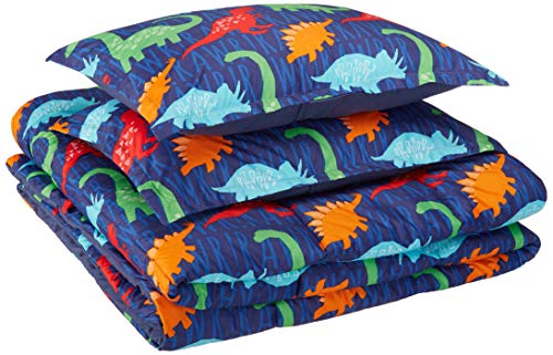 Book Cover AmazonBasics Kid's Comforter Set - Soft, Easy-Wash Microfiber - Full/Queen, Multi-Color Dinosaurs