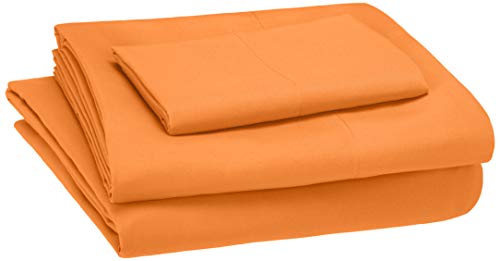 Book Cover Amazon Basics Kid's Sheet Set - Soft, Easy-Wash Lightweight Microfiber - Twin, Bright Orange
