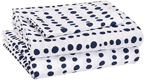 Book Cover Amazon Basics Kid's Sheet Set - Soft, Easy-Wash Lightweight Microfiber - Twin, Blue Dotted Stripes