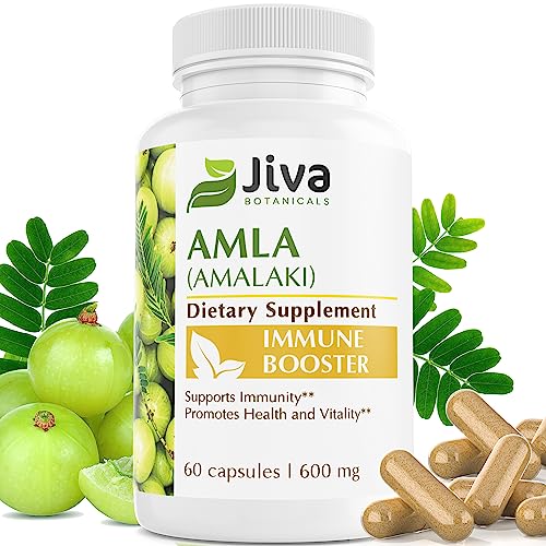 Jiva Botanicals - Amla Capsules (Amalaki) containing Amla Powder - Amla Churna Supplement - Amla Herbal Supplement Made with Organic Amla Fruit Powder- Alternative to Amla Juice - 60 Vegan Capsules