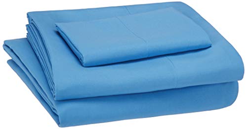Book Cover Amazon Basics Kid's Sheet Set - Soft, Easy-Wash Lightweight Microfiber - Twin, Azure Blue