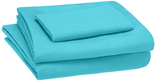 Book Cover Amazon Basics Kid's Sheet Set - Soft, Easy-Wash Lightweight Microfiber - Twin, Bright Aqua