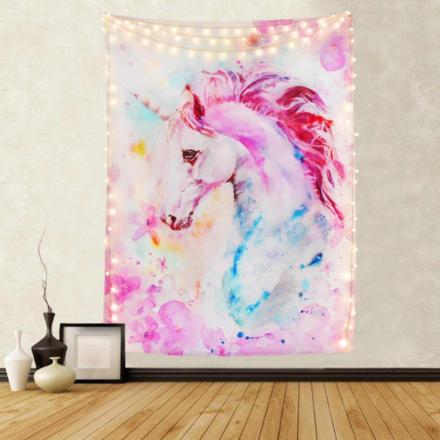 Book Cover Pink Unicorn Tapestry Watercolor Print Wall Tapestry Hippie Art Tapestry Wall Hanging for Home Decor Bedroom Living Room Dorm Room