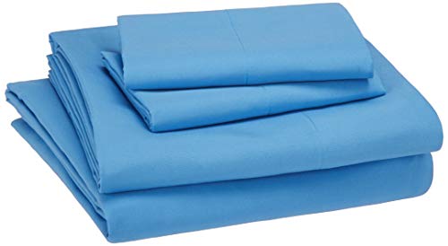 Book Cover Amazon Basics Kid's Sheet Set - Soft, Easy-Wash Lightweight Microfiber - Queen, Azure Blue