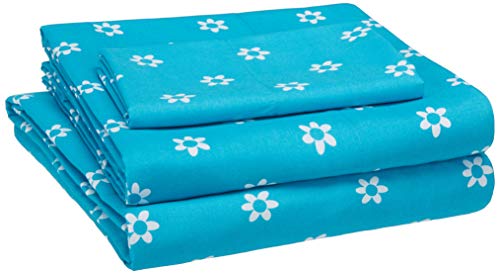 Book Cover AmazonBasics Kid's Sheet Set - Soft, Easy-Wash Microfiber - Twin, Blue Flowers