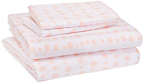 Book Cover Amazon Basics Kid's Sheet Set - Soft, Easy-Wash Lightweight Microfiber - Full, Pink Dotted Stripes