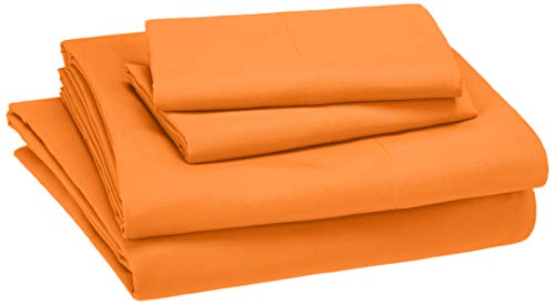 Book Cover Amazon Basics Kid's Sheet Set - Soft, Easy-Wash Lightweight Microfiber - Queen, Bright Orange