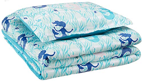 Amazon Basics Kid's Comforter Set - Soft, Easy-Wash Microfiber - Twin, Blue Mermaids