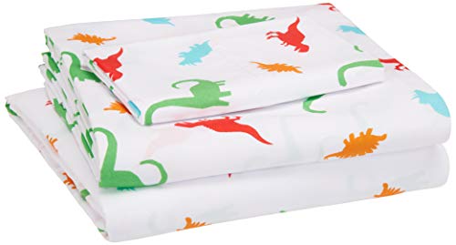 Book Cover Amazon Basics Kid's Sheet Set - Soft, Easy-Wash Lightweight Microfiber - Twin, Multi-Color Dinosaurs