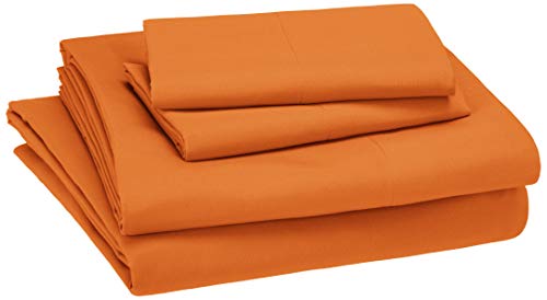 Book Cover Amazon Basics Kid's Sheet Set - Soft, Easy-Wash Microfiber - Full, Bright Orange