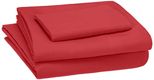 Book Cover Amazon Basics Kid's Sheet Set - Soft, Easy-Wash Lightweight Microfiber - Twin, Red