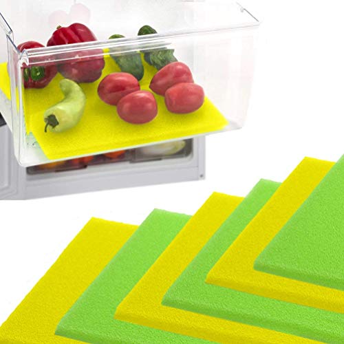 Book Cover Dualplex Fruit & Veggie Life Extender Liner for Refrigerator Fridge Drawers, 12 X 15 Inches, 6 Pack Includes 3 Yellow 3 Green â€“ Extends The Life of Your Produce Stays Fresh & Prevents Spoilage
