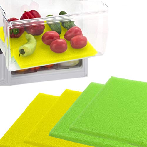 Book Cover Dualplex Fruit & Veggie Life Extender Liner for Fridge Refrigerator Drawers, 12 x 15 Inches, 4 Pack Includes 2 Yellow 2 Green â€“ Extends The Life of Your Produce Stays Fresh & Prevents Spoilage
