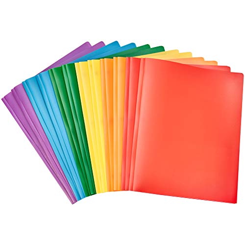 Book Cover AmazonBasics Heavy Duty Plastic Folders with 2 Pockets for Letter Size Paper, Pack of 12
