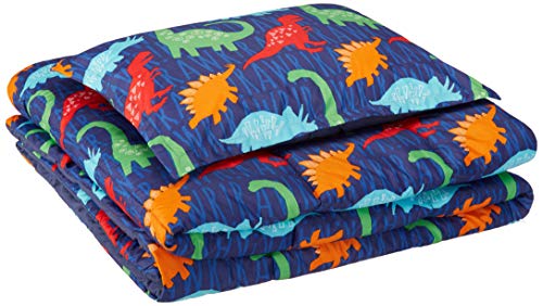 Book Cover AmazonBasics Kid's Comforter Set - Soft, Easy-Wash Microfiber - Twin, Multi-Color Dinosaurs