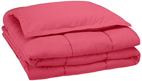 Book Cover AmazonBasics Easy-Wash Microfiber Kid's Comforter and Pillow Sham Set - Full or Queen, Hot Pink