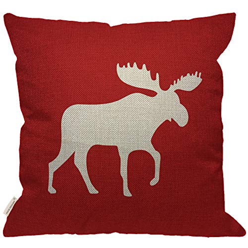 HGOD DESIGNS Moose Throw Pillow Cover,Abstract Animal Beast Antler Horned Reindeer Moose Burlap Pillow Cases Decorative for Women Couch Sofa Bedroom Living Room 18x18 Inch Orange Red