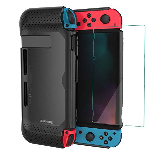 Book Cover Smatree Hard Protective Case + Tempered Glass Screen Protector Compatible for Nintendo Switch (Black)