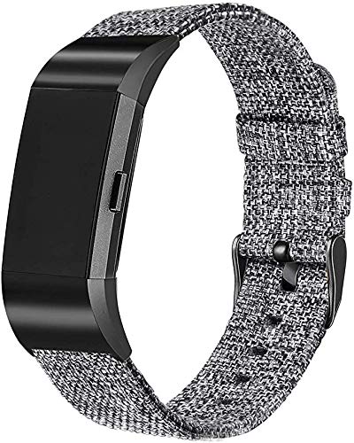Book Cover bayite Canvas Bands Compatible with Fitbit Charge 2, Soft Classic Replacement Wristband Straps Women Men, Charcoal with Black Connector Large (6.7-8.1 Inch)