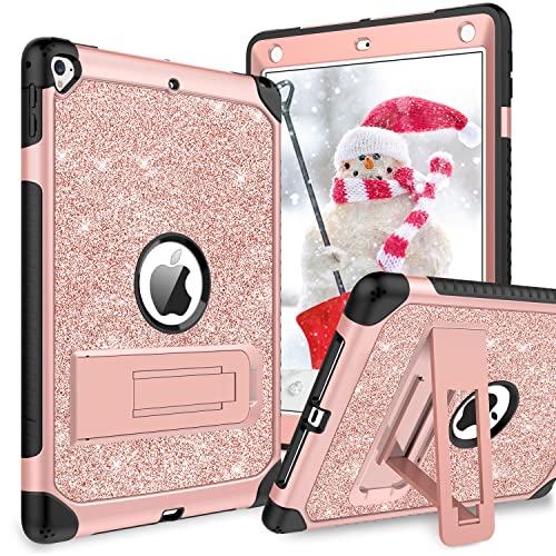 YINLAI iPad 6th Generation Cases,iPad 5th Generation Case,iPad 9.7 Case,Glitter Women Hybrid Shockproof Drop Protection Cover with Kickstand iPad 9.7 inch iPad Air2 A1893/A1954/A1822/A1823,Rose Gold