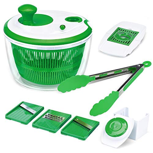 Iseason Salad Spinner, Large Vegetable Washer Dryer with Bowl, Lettuce Washer with Vegetable Chopper, Onion Slicer Food Dicer，5L large Capacity (with Food Clip)