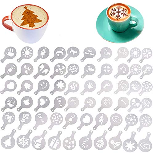 Buytra 60 Pack Barista Coffee Stencils Latte Art Stencils Cappuccino Stencils Templates for Coffee Decorating, Cookie Icing, Cake, Cupcake Decor | Food Grade PP, Easy to Clean, Various Patterns