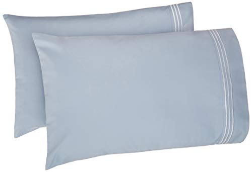 Book Cover Amazon Basics Easy-Wash Embroidered Hotel Stitch Pillowcase Set - Standard, Dusty Blue