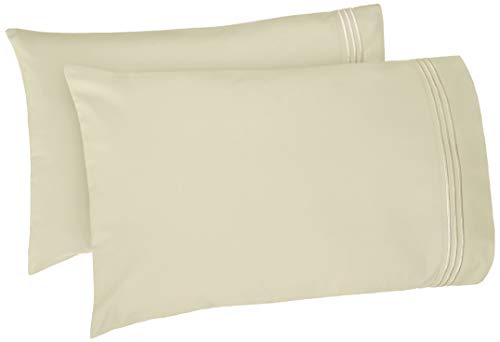 Book Cover Amazon Basics Easy-Wash Embroidered Hotel Stitch Pillowcase Set - Standard, Aloe Green