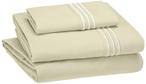 Book Cover Amazon Basics Easy-Wash Embroidered Hotel Stitch 120 GSM Sheet Set - Twin-XL, Aloe Green
