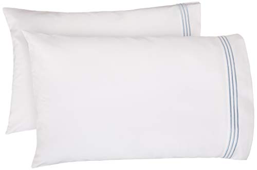 Book Cover Amazon Basics Easy-Wash Embroidered Hotel Stitch Pillowcase Set - Standard, Embroidered Dusty Blue