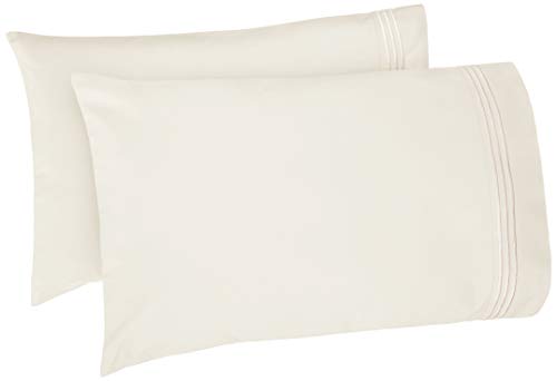 Book Cover Amazon Basics Easy-Wash Embroidered Hotel Stitch Pillowcase Set - Standard, Off White